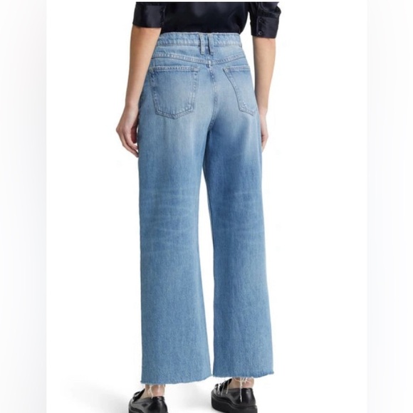 frame le high 'n' tight wide-leg crop jeans downpour rips - Picture 2 of 11